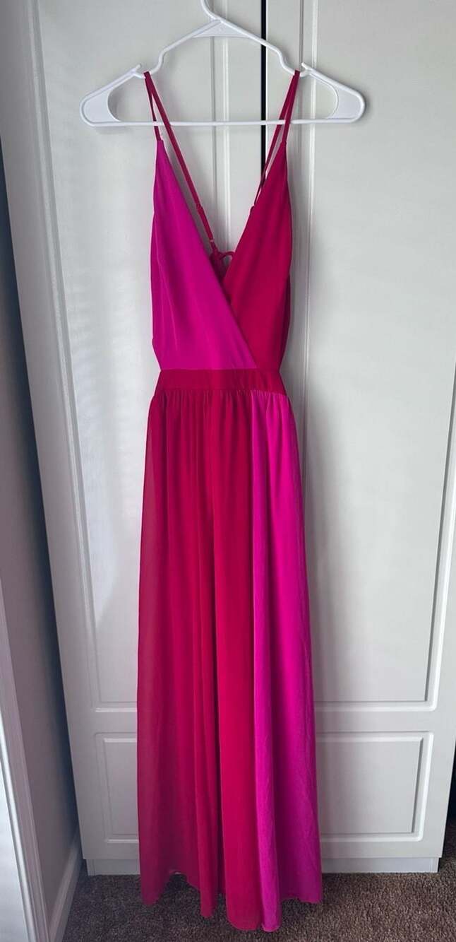 Express Color Block Cut-Out Maxi Dress Size M Fuchsia Magenta